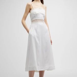 Lalibela White Linen Midi Dress Tie Back with Lace Detail Size XS